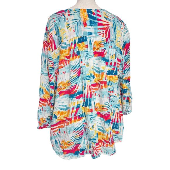 Chico’s Artsy Boho Blouse Women’s XL Multicolor Retro 90s Y2K Beach Top - Picture 2 of 8